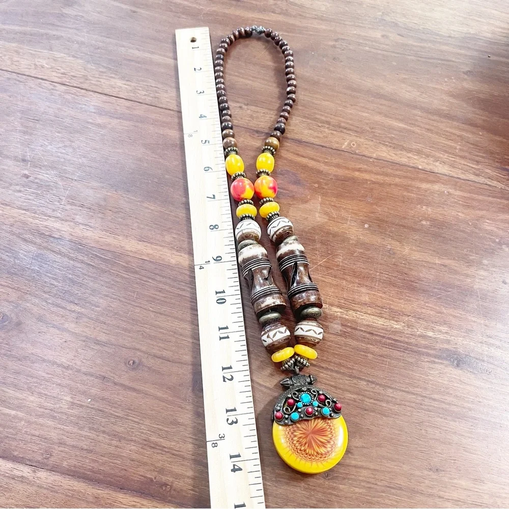 Vintage Sun Like Amazigh Amber & Bone Chunky Necklace - Picture 9 of 14